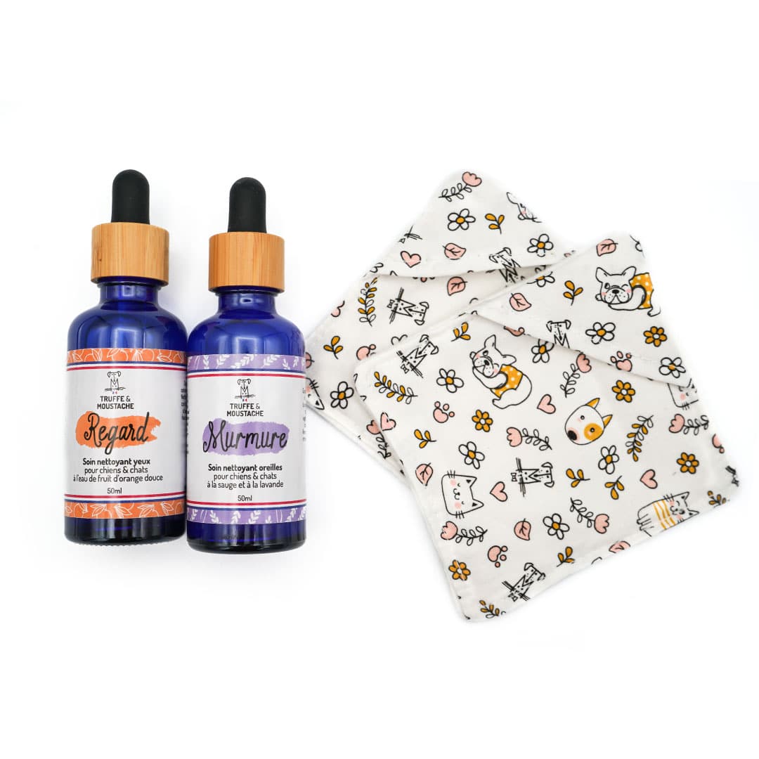 soins nettoyants naturels pour chiens et chats, oreilles et yeux, avec lingettes lavables