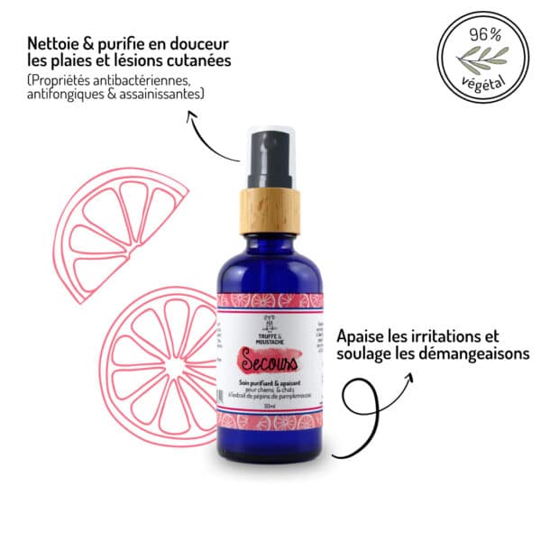 soin nettoyant et purifiant naturel pour lésions cutanées, rougeurs pour chiens et chats bienfaits
