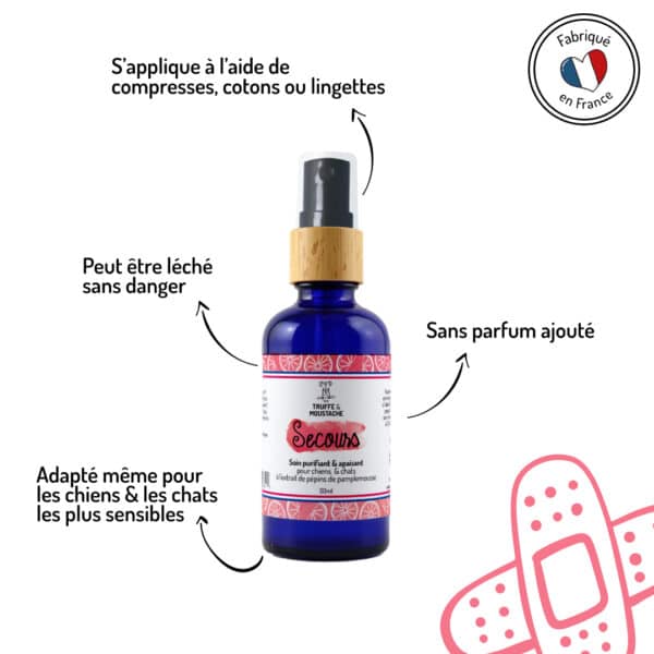 soin nettoyant et purifiant naturel pour lésions cutanées, rougeurs pour chiens et chats points forts