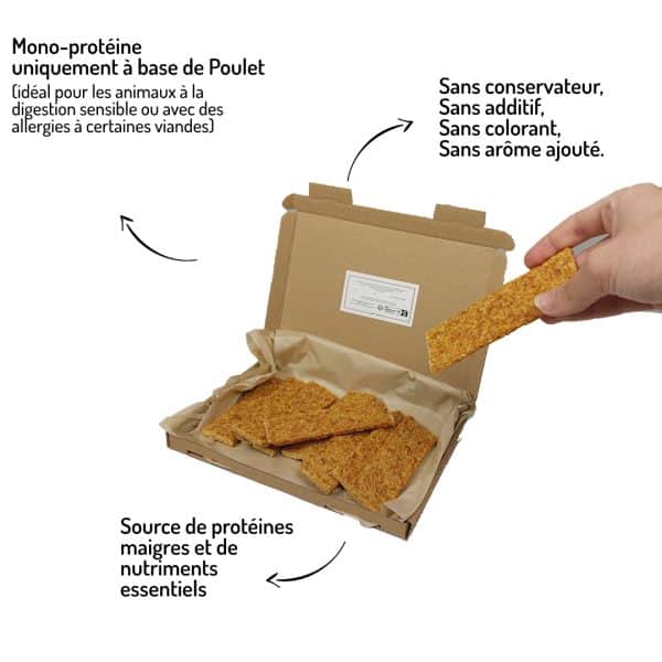 lamelles de poulet friandises 100% viande pour chiens et chats