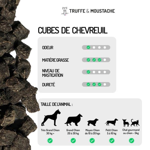 ballotins de friandises de chevreuil pour chiens et chats, 100% viande
