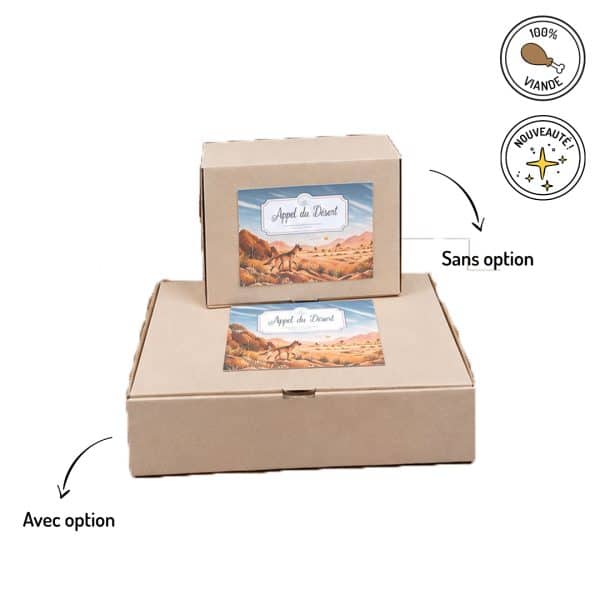 Coffret Appel du Désert friandises variées pour chiens chameau autruche kangourou